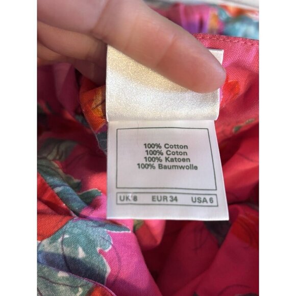 Laura Ashley Dress 1980s Pink Floral Orange Pink Cotton Pleated Bow Dress Sz 6 - Picture 13 of 16